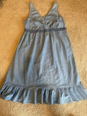 Faded Glory Light Blue Chambray Midi Dress with Ruffle Hem